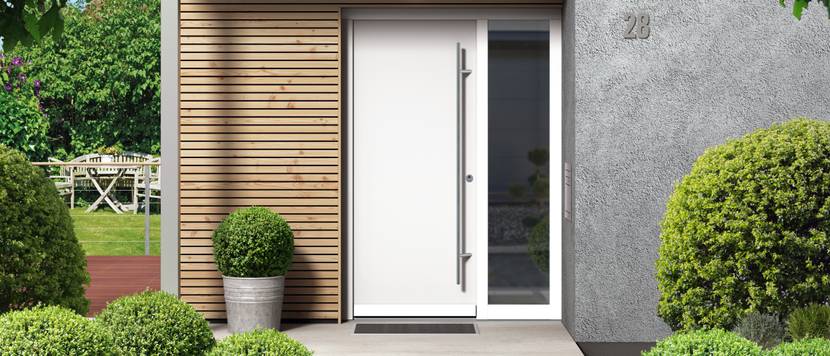 white entrance door with glass insert