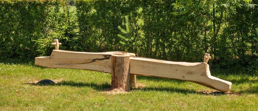 seesaw in the garden made of wood